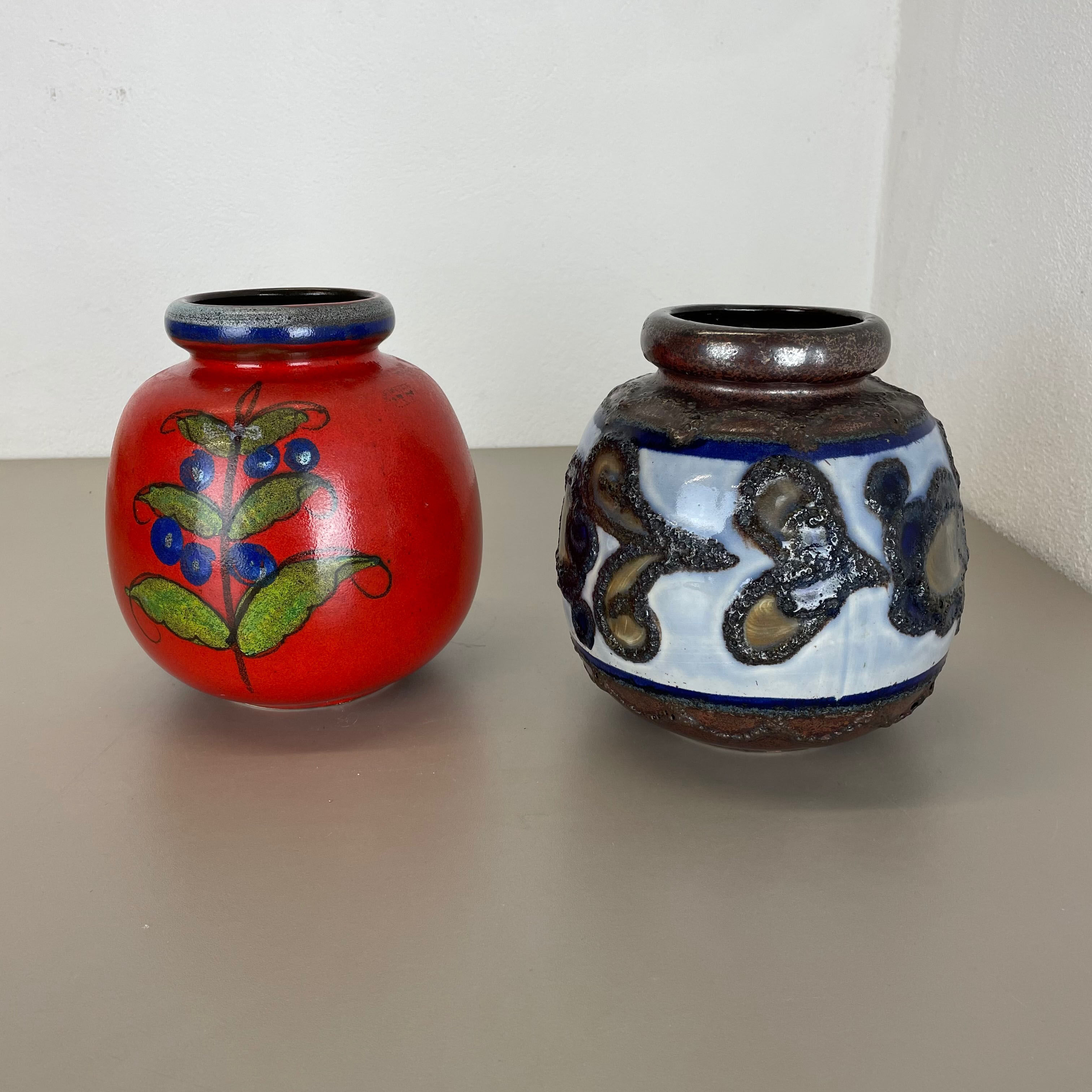 Set of Two Pottery Fat Lava Vases "Multi-Color" by Scheurich, Germany, 1970s