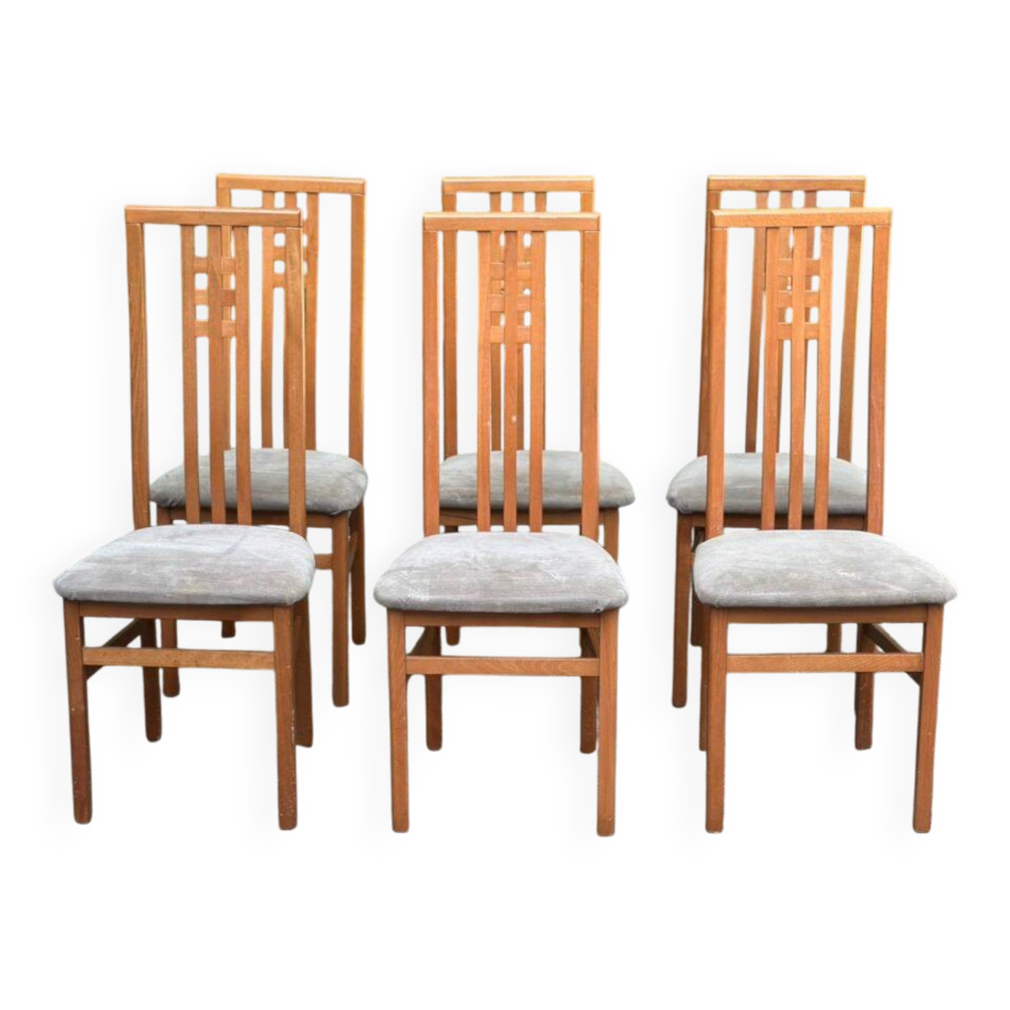 6 Scandinavian dining chairs in solid wood and grey fabric Denmark