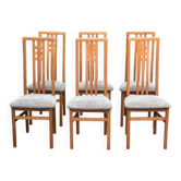 6 chaises de salle à manger scandinaves en bois massif et tissu gris, Danemark