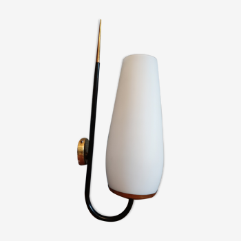 Brass and white opaline wall lamp