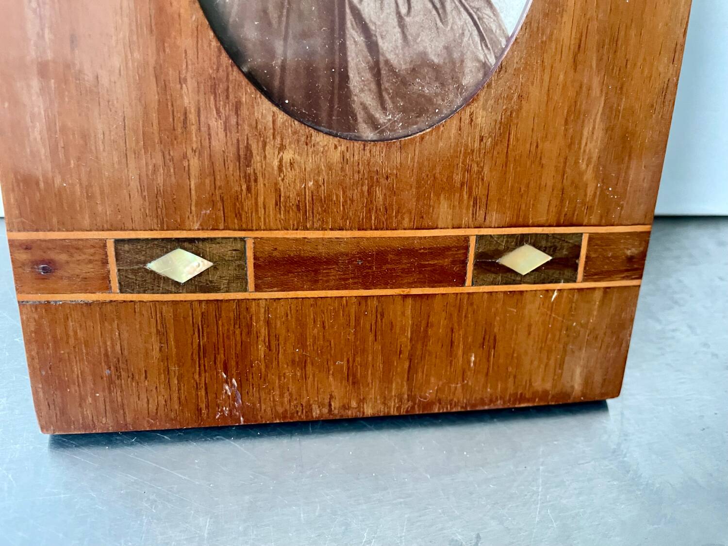 Antique Wood & mother of pearl Picture Frame with  intarsia