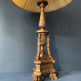 Antique lamp in gilded carved wood, tripod, Napoleon III, 19th century