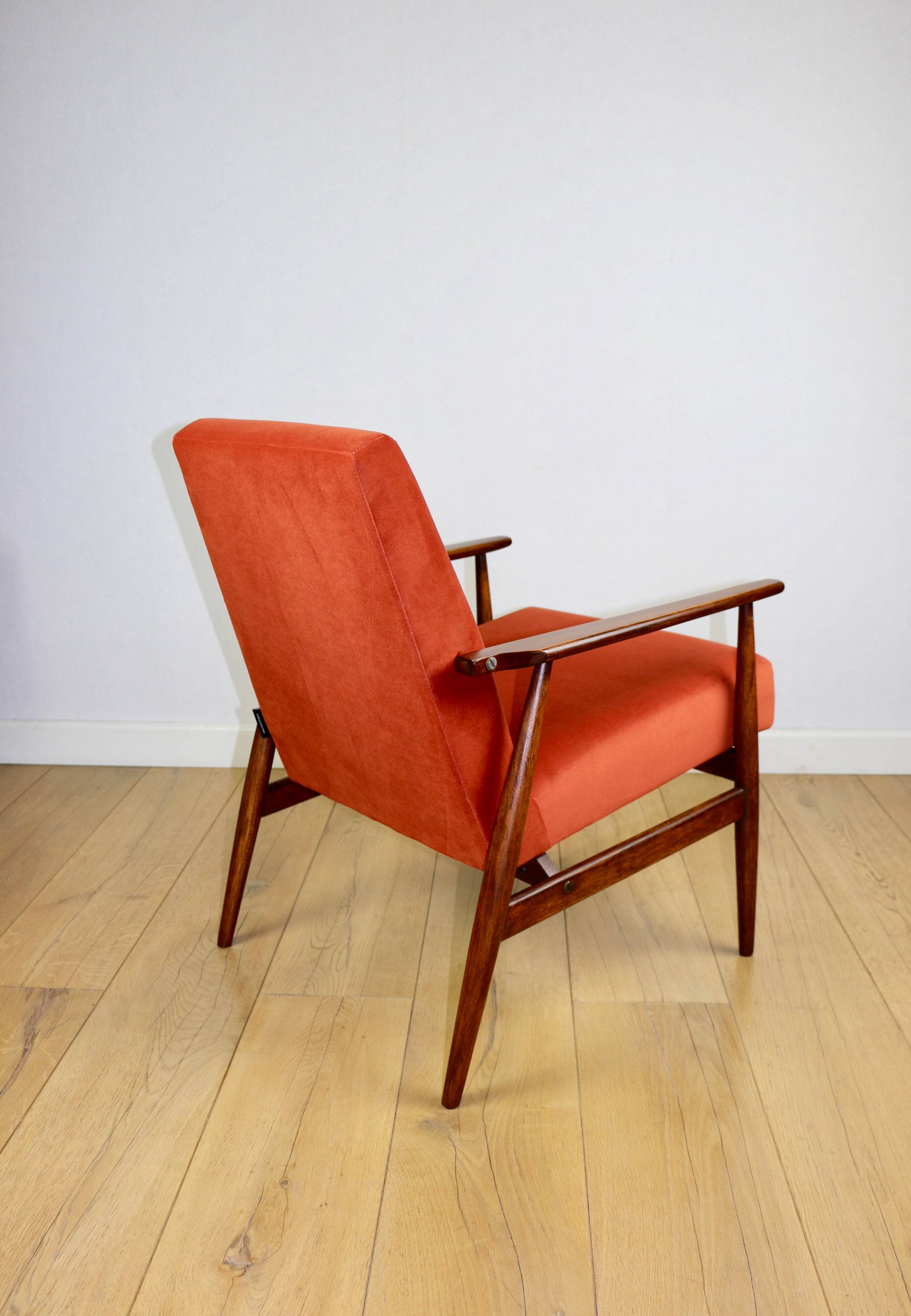 Armchair 'Lis', 1970s design by Henryk Lis orange-brick-terracotta - 2 pieces available