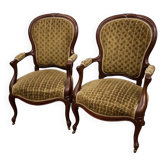 Paire de fauteuils cabriolet anciens style Louis-Philippe, XIXe siècle