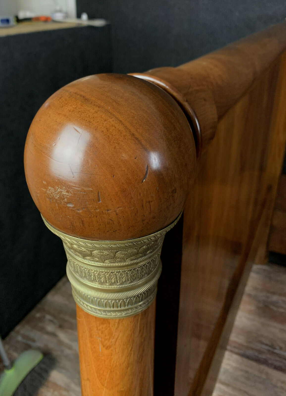 Empire period center bed in blond mahogany