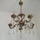 French Art Nouveau 5-Light Bronze 3 sided Crystal Cage Chandelier