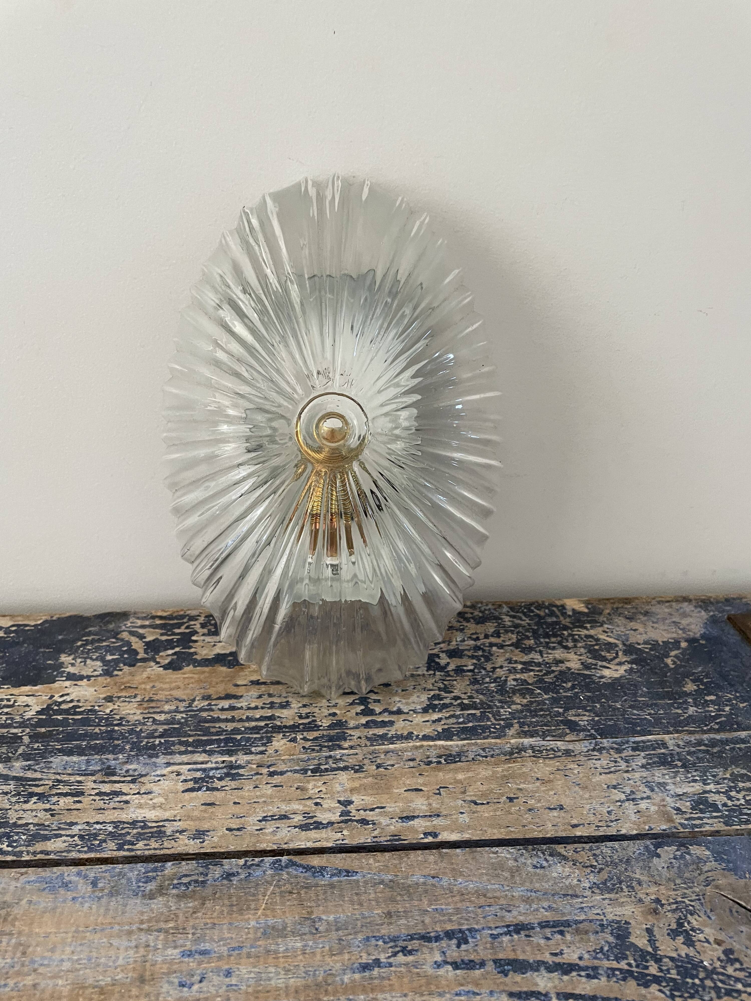 Vintage pebble wall lamp in chiseled glass corrugated shape