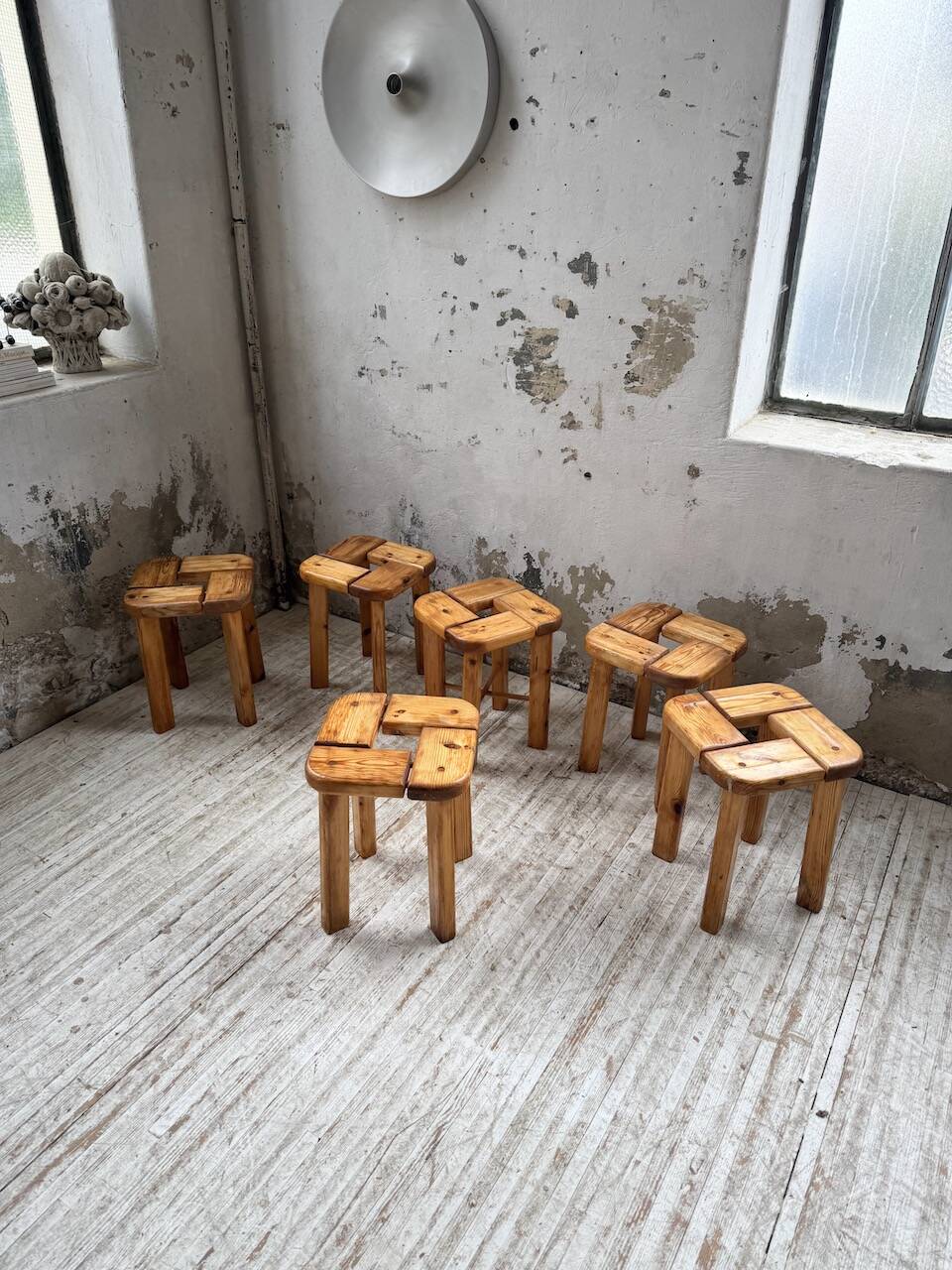 Set of 6 Olof Ottelin stools, Finland 1950.