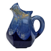 Ancien pichet en céramique flammée Très belles nuances de bleu, 6 face