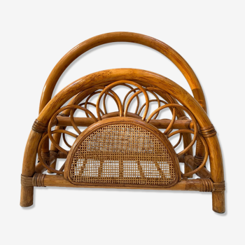 Rattan and bamboo magazine holder from the 70s