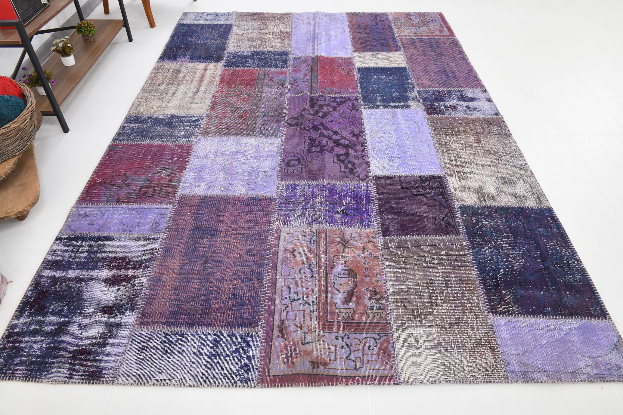 Purple tones vintage patchwork rug 304x215cm