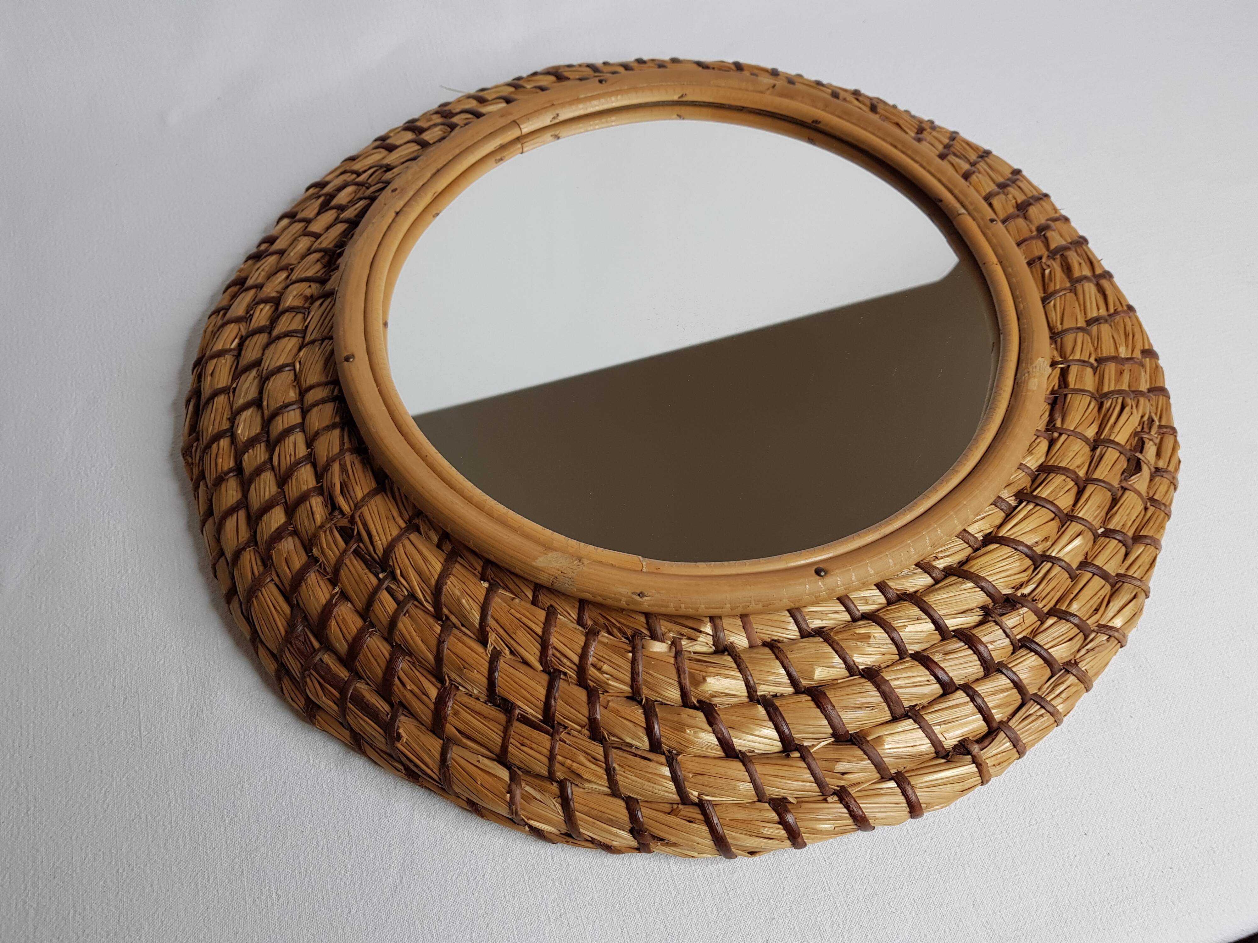 Round mirror in braided straw "bourgne" 40 cm