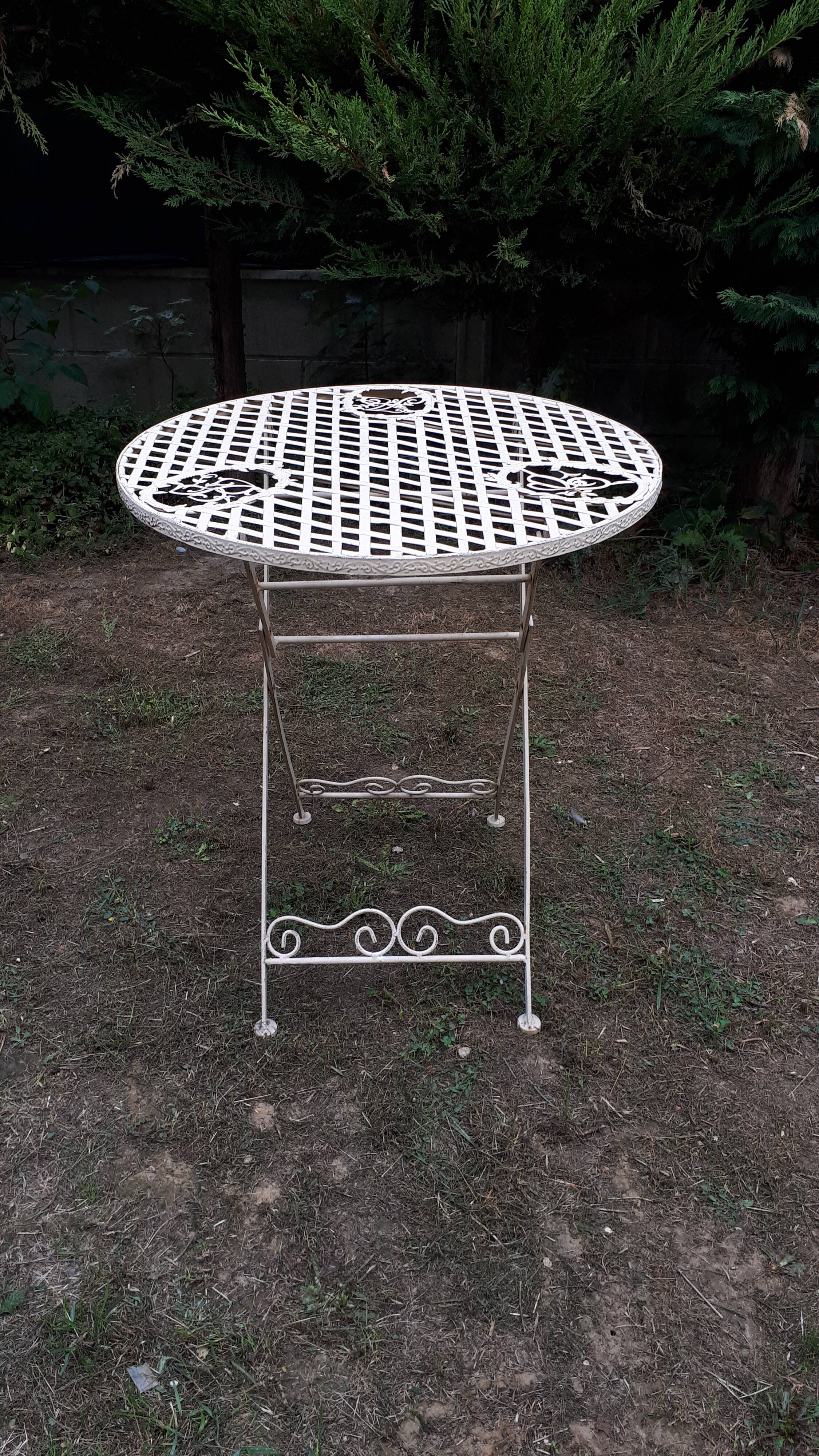 Folding garden table, wrought iron
