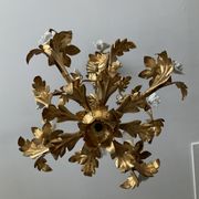 Italian cage chandelier golden leaves and porcelain flowers