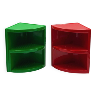 Paire d'étagères murales Gedy colorées des années 1970, rouge et verte