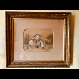 Frame early XX gilded wood water mill signed