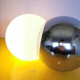 Lamp molecule, two balls, globe in opaline and stainless steel, 1970