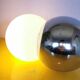 Lampe molécule deux boules globe en opaline et inox 1970