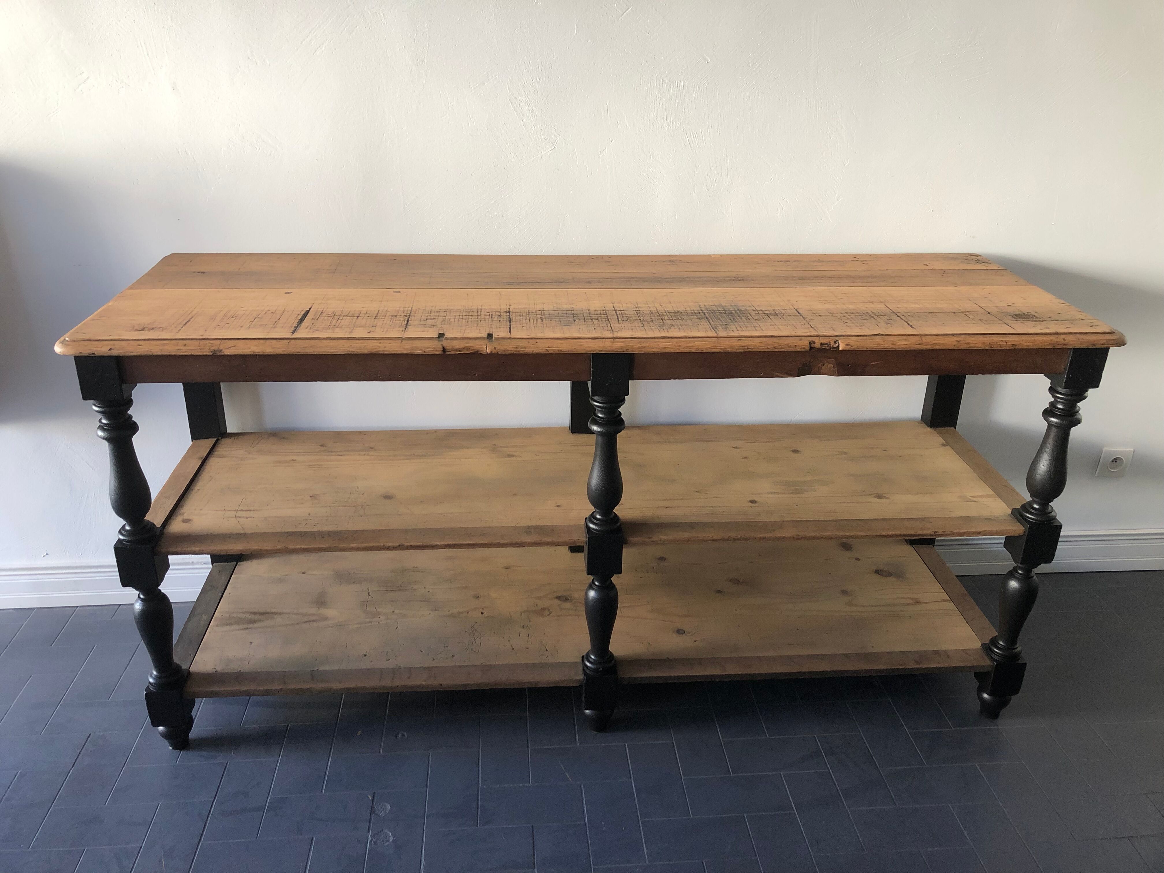 Draper in oak trade counter table / haberdashery