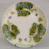 Antique Barbotine Plate Floral Decor and Green Foliage