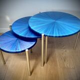 Straw marquetry nesting tables