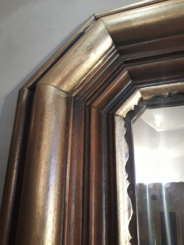Miroir bois exotique patiné or 83x63cm