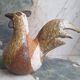 Paire de sculptures vintage coq et poule en grès, décoration artisanal