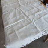 Ensemble ancien drap plat et 2 taies d'oreiller