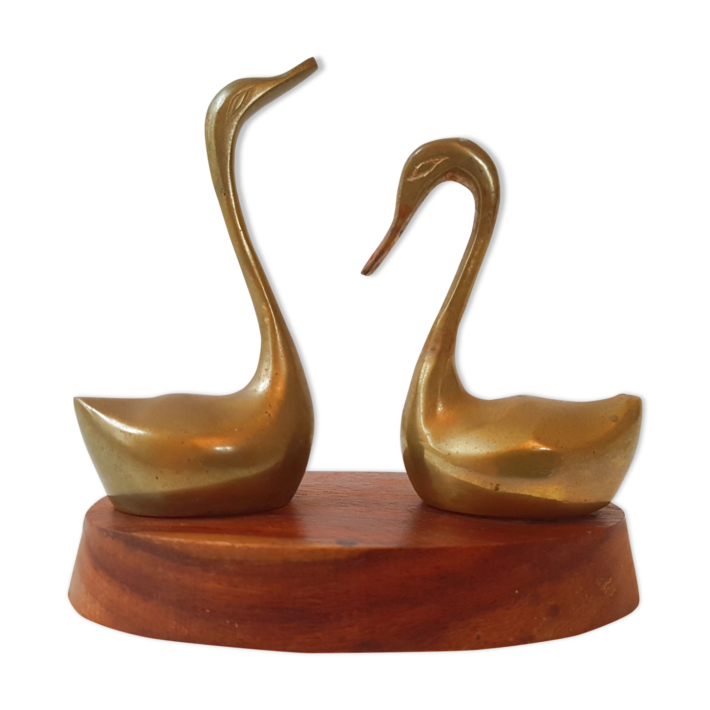 Paire de cygnes en teck & laiton 1970 vintage