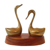 Pair of swans in teak & brass 1970 vintage