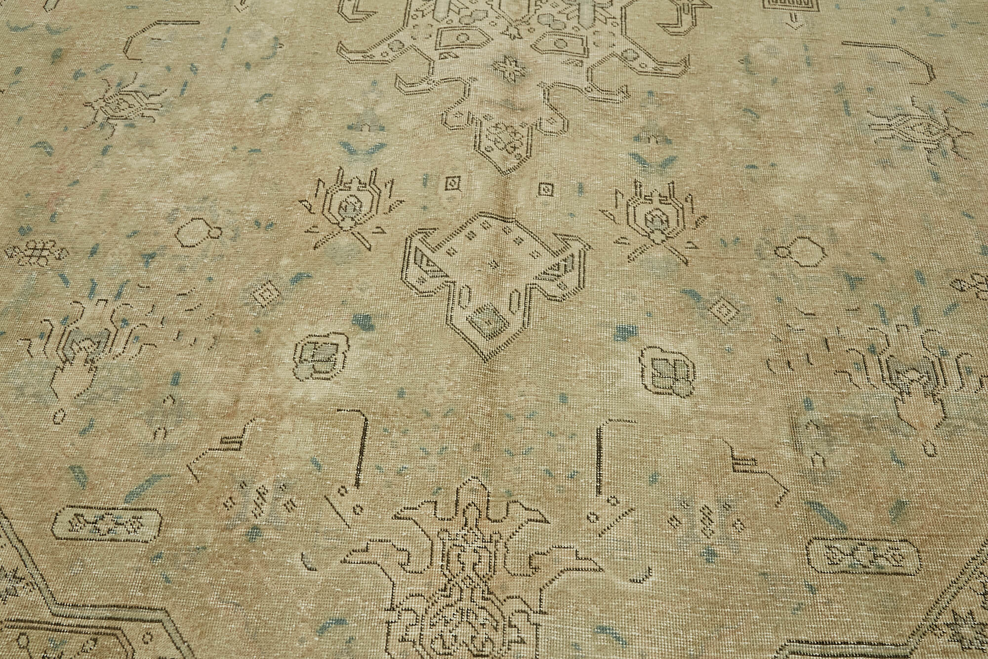 Hand-Knotted Anatolian Vintage 1970s 224 cm x 338 cm Beige Wool Carpet