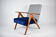 Original restored armchair Compas, 1960s, blue velvet, pied de poule
