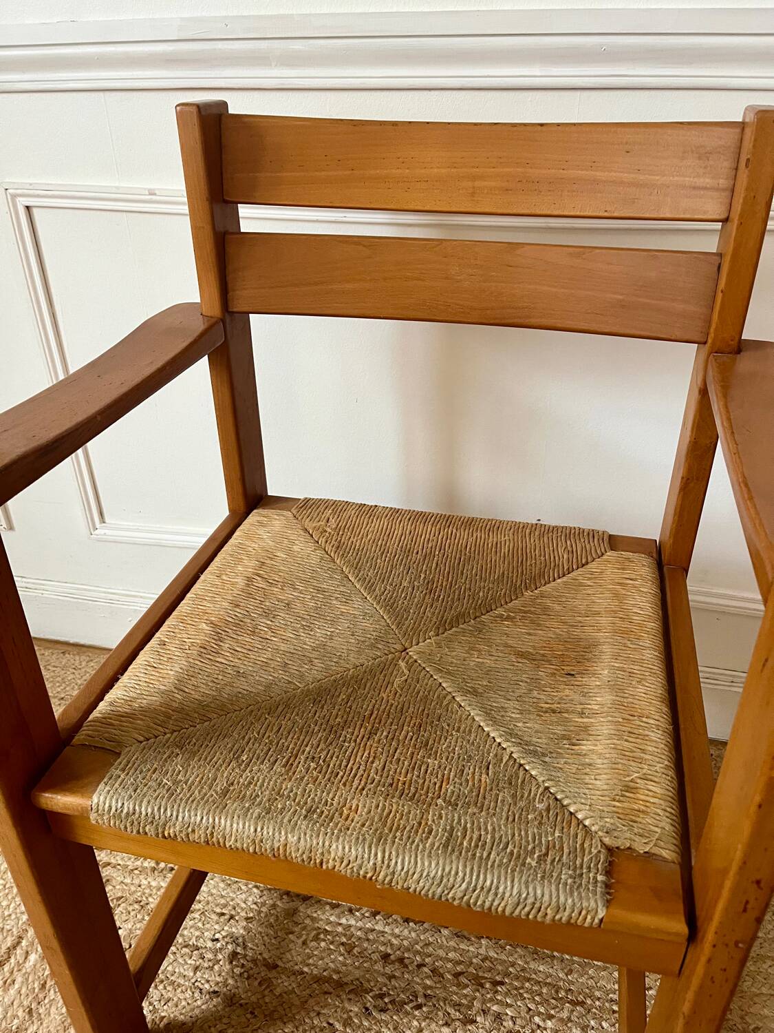 Armchair in elm and straw Maison Regain