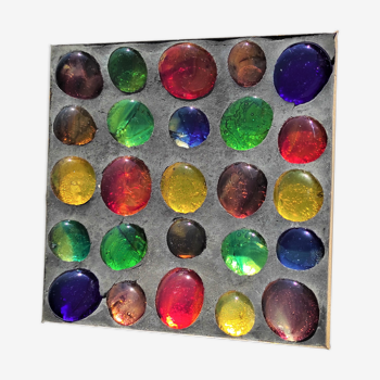 ashtray with glass pellets of various colors square shape around 1960 / 1970