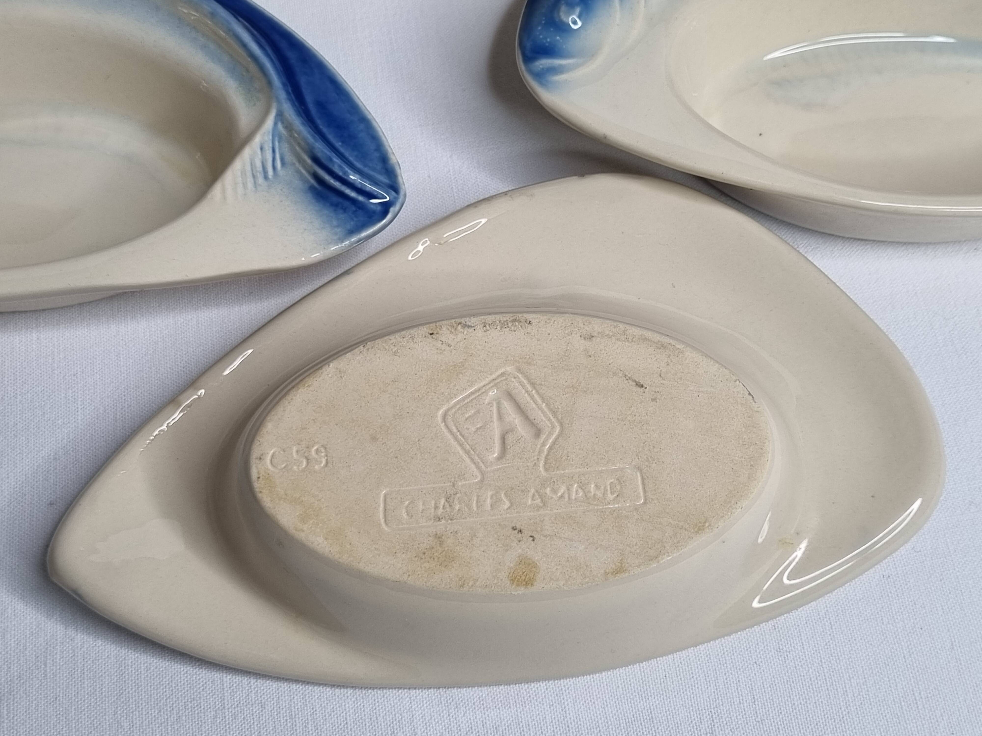 Set of 11 Vintage "Fish" Ceramic Bowls, Signed Charles Amand