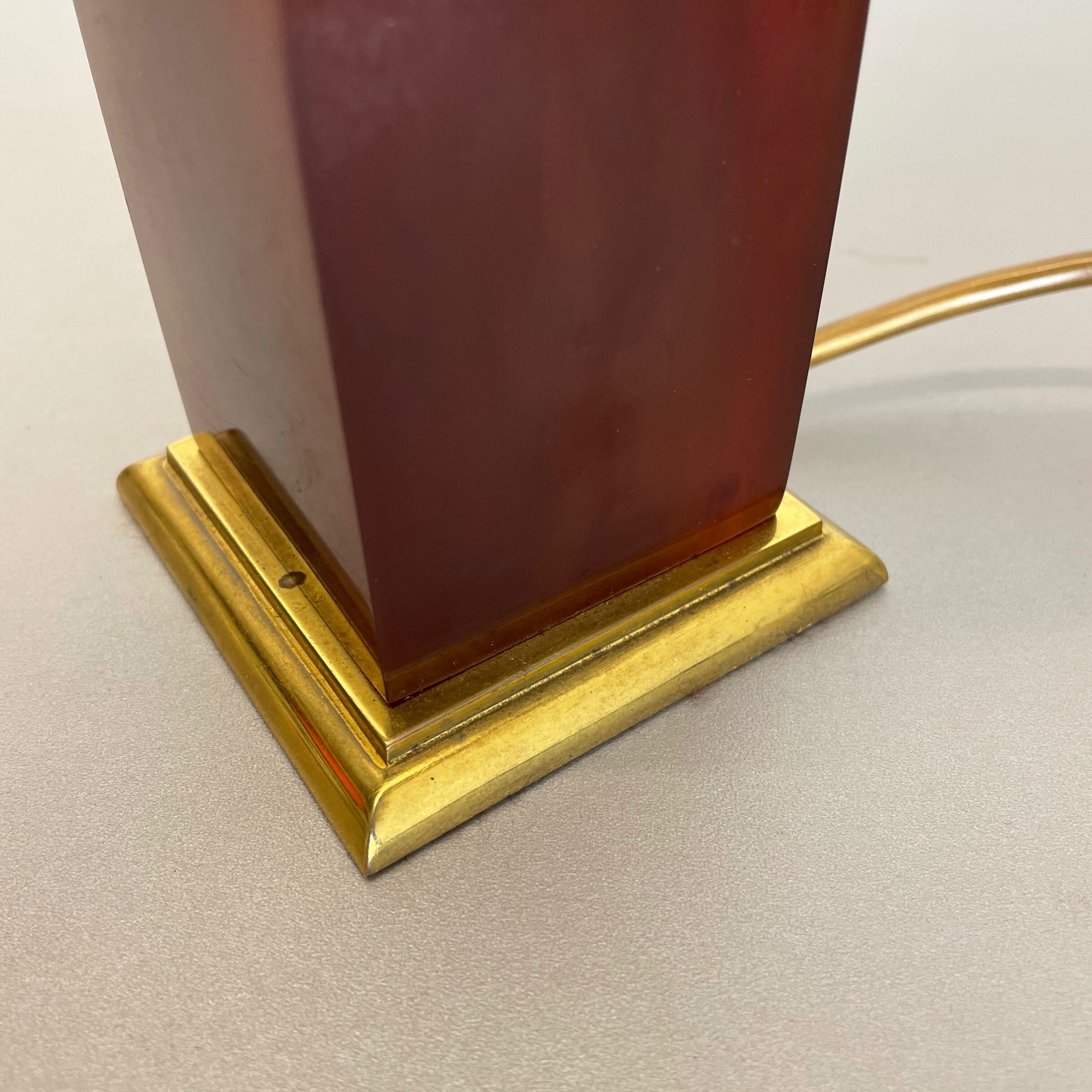 Rare Modernist Red Catalina and Brass Tube Table Light, Italy, 1960s