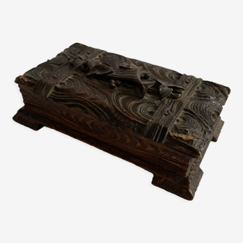 Black wood box, carved wood, black forest