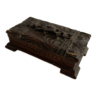 Black wood box, carved wood, black forest