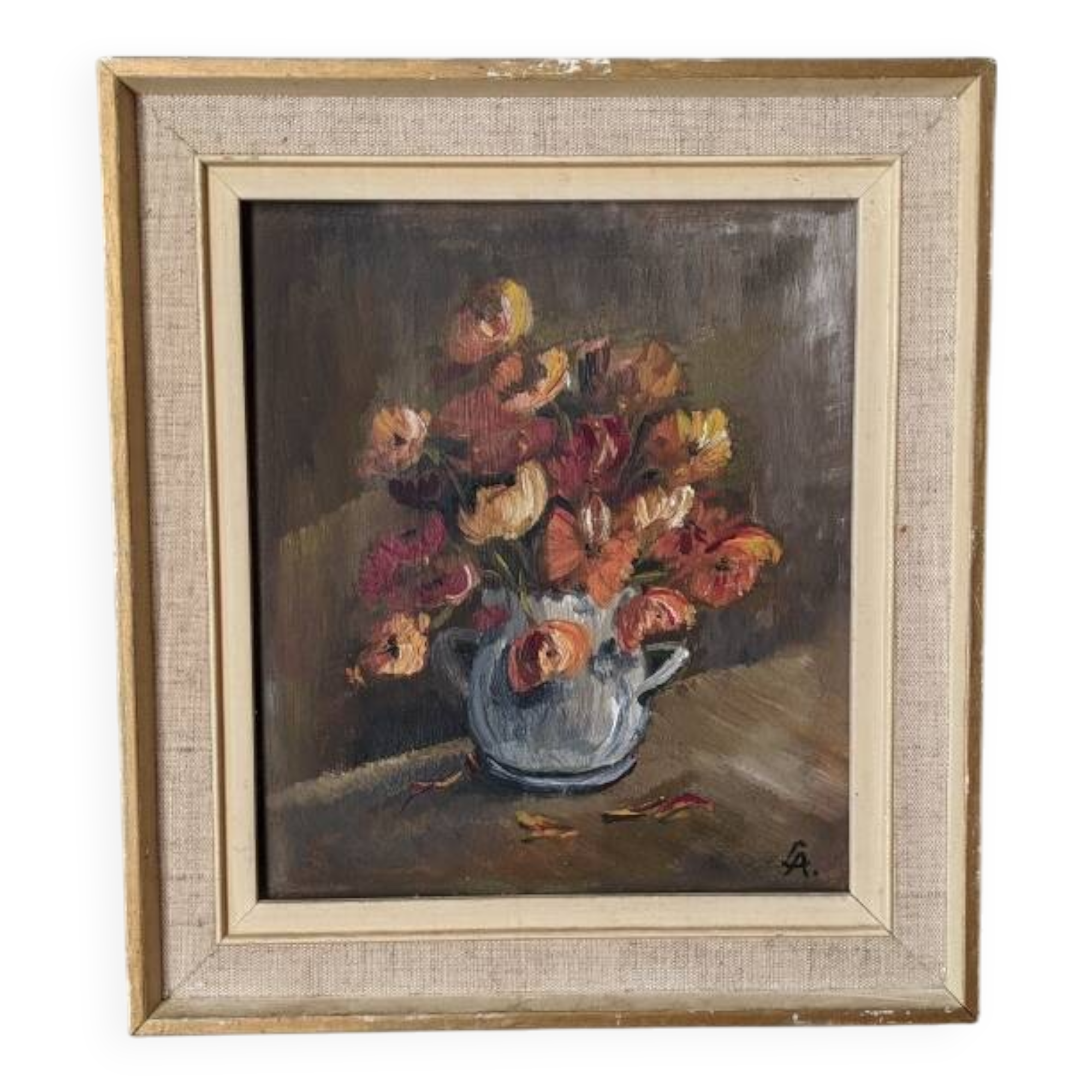 Acrylic painting on cardboard still life bohemian countryside decoration