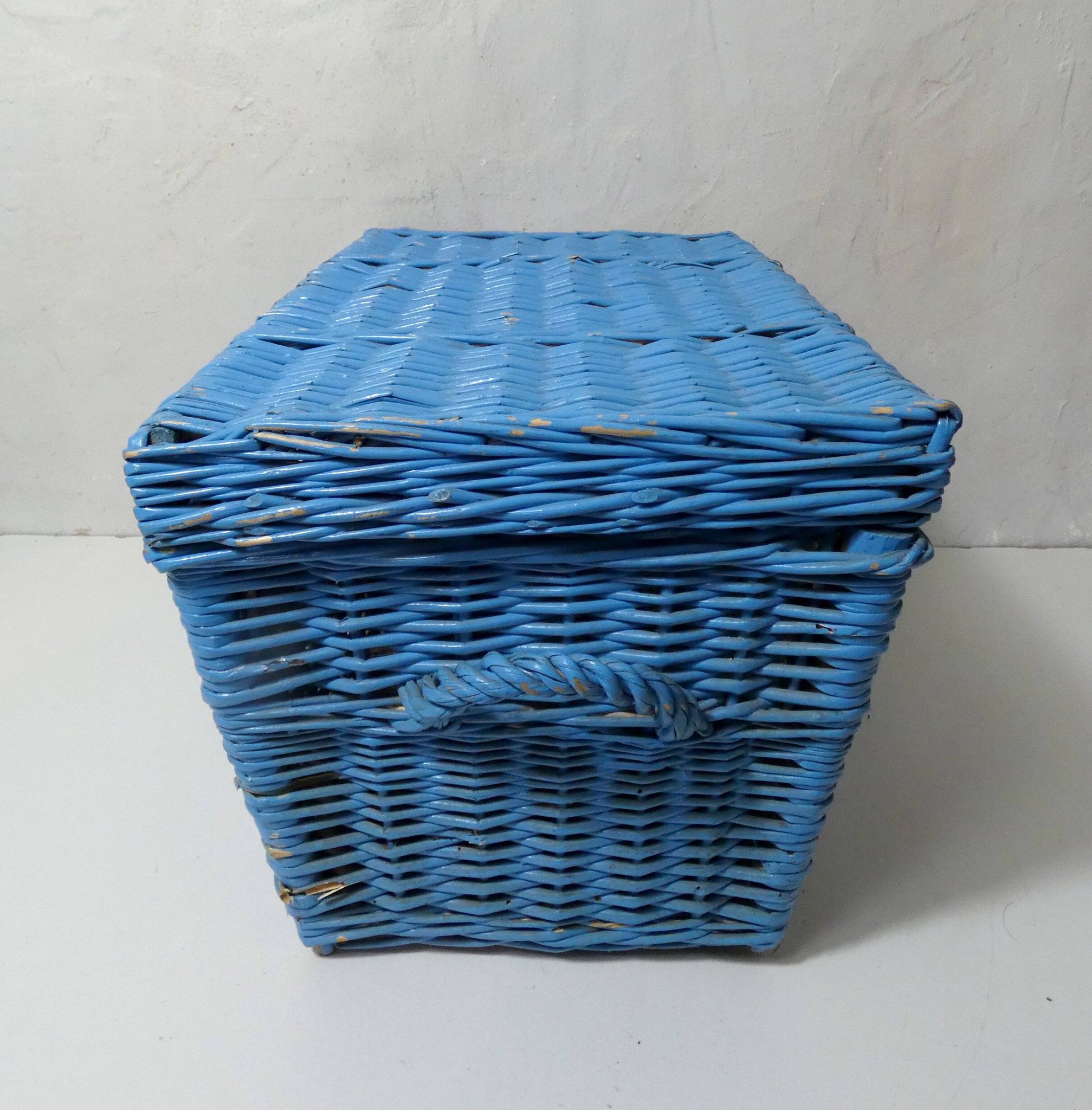 vintage blue rattan trunk chest