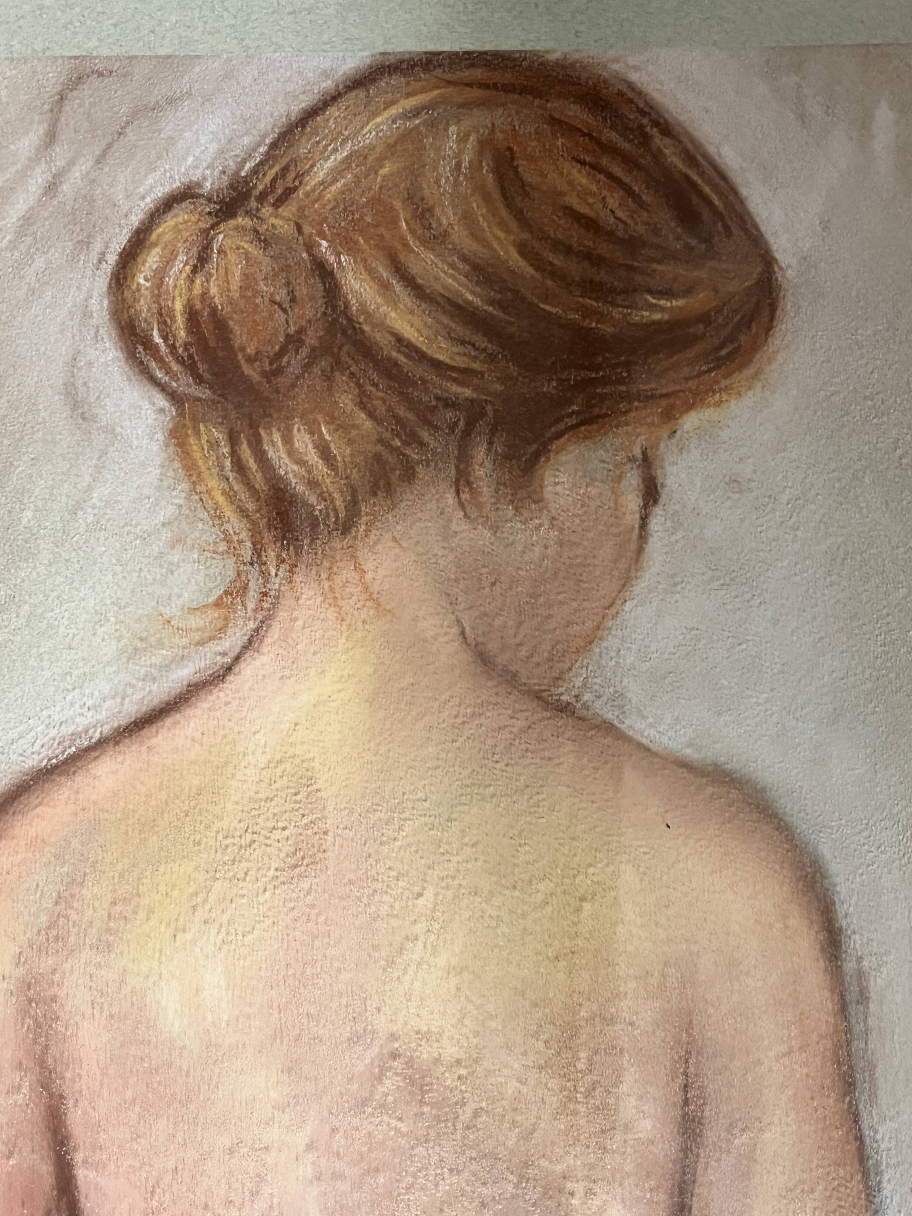 Le Falher (Lionel), Pastel female nude framed 20th century