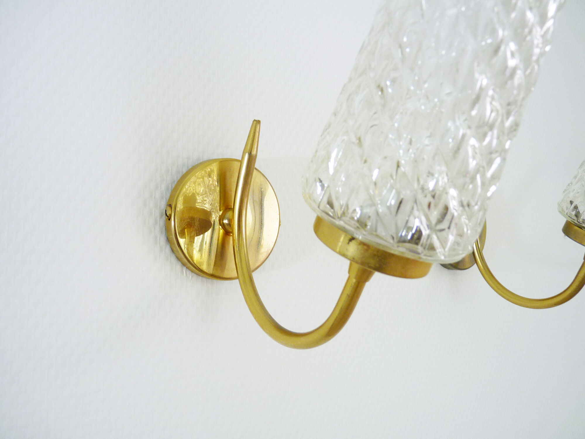 Pair of brass glass tulip wall lights 50-60s