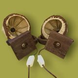 Paire de lampes de chevet en bambou et jute, années 70