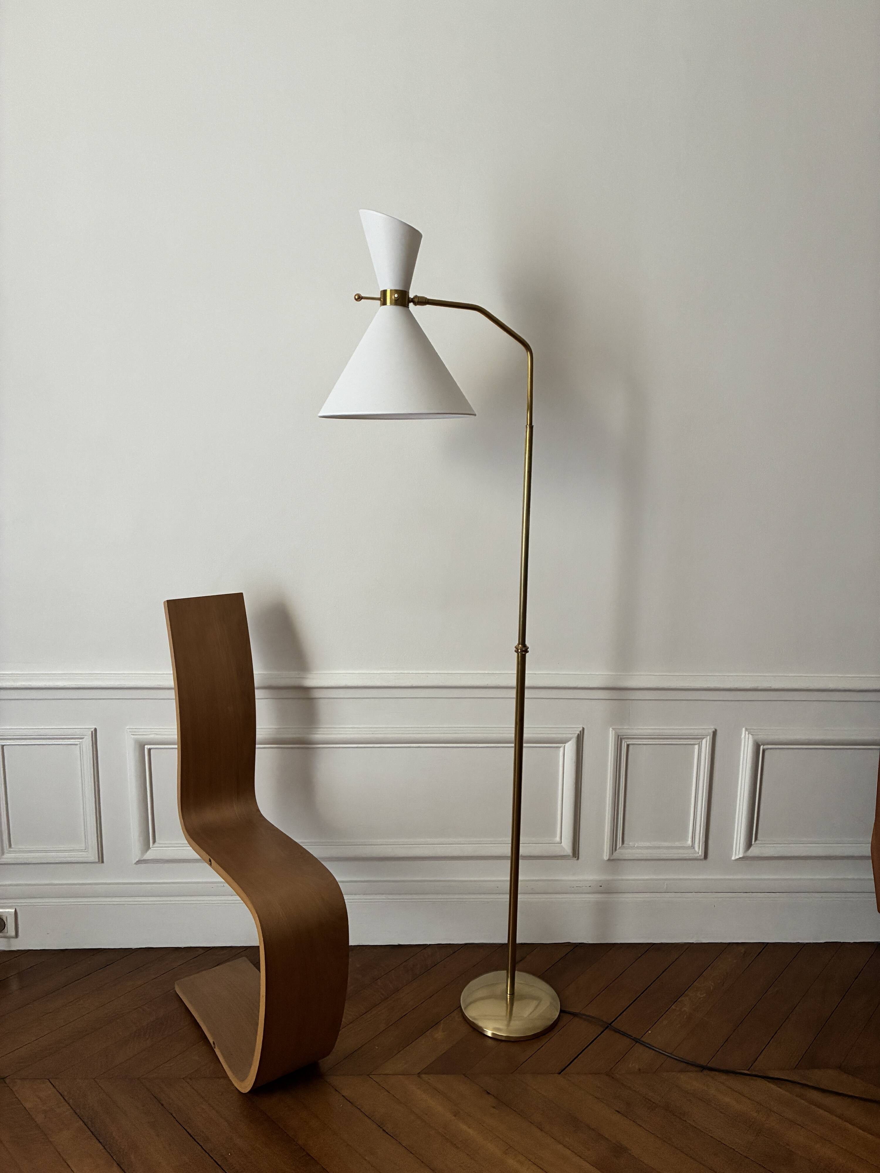 Adjustable Diabolo floor lamp in brass - 1950s