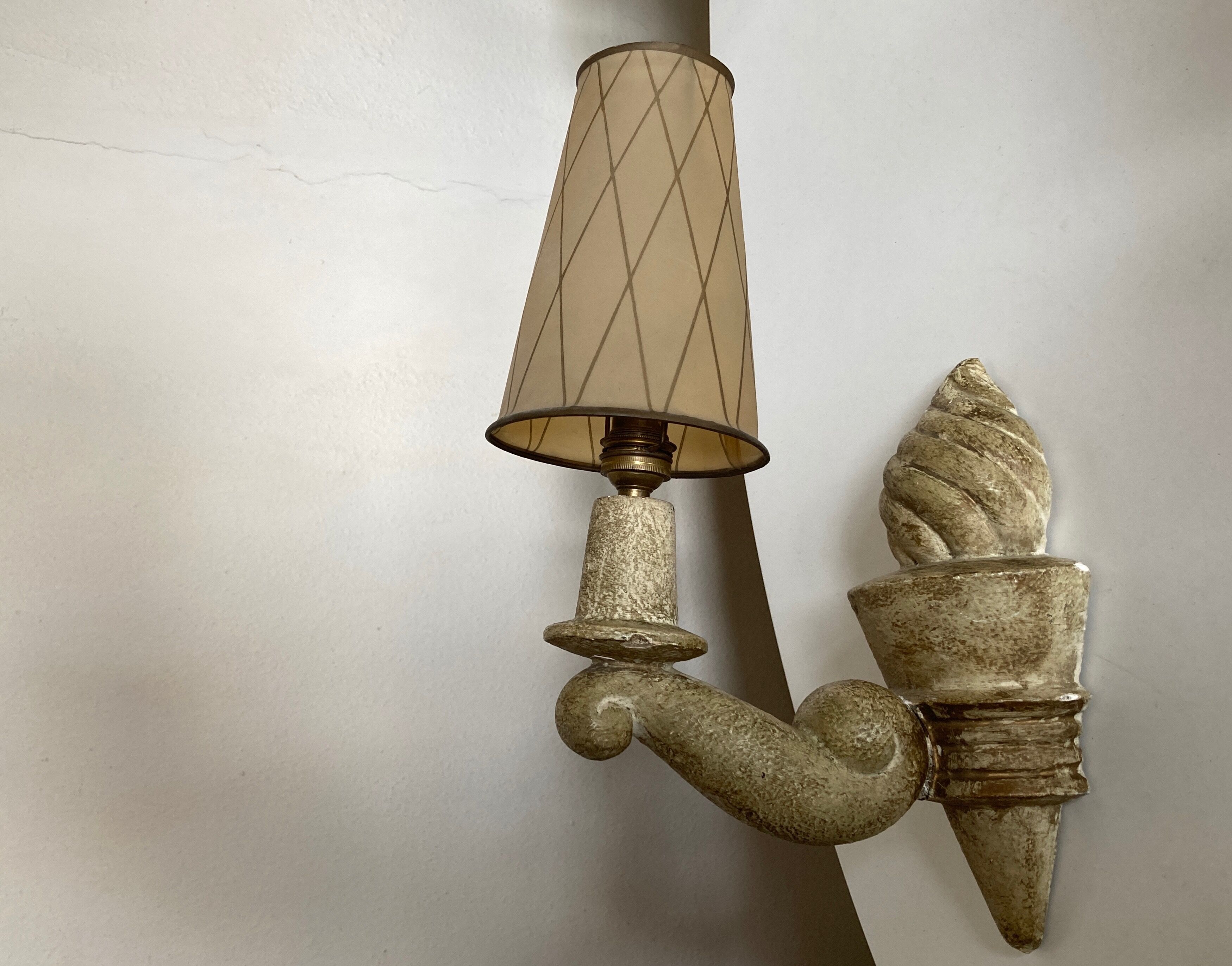 Pair of Arlus torchlight wall light in art deco plaster 1950