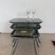 Trio de tables gigognes chrome et verre fumé vintage