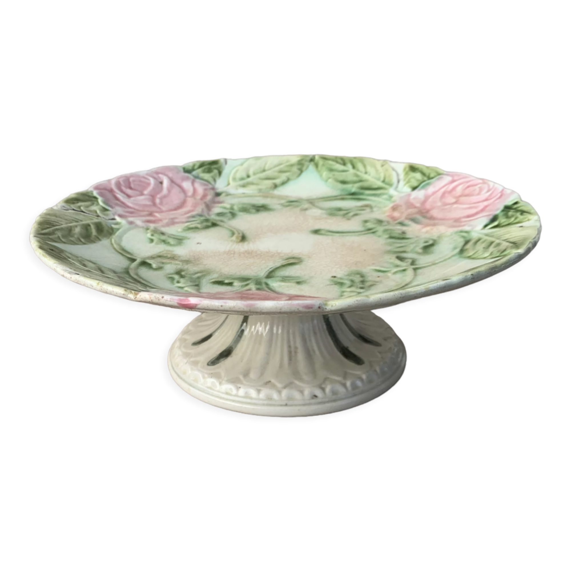 Compotier in slip pattern with art deco roses