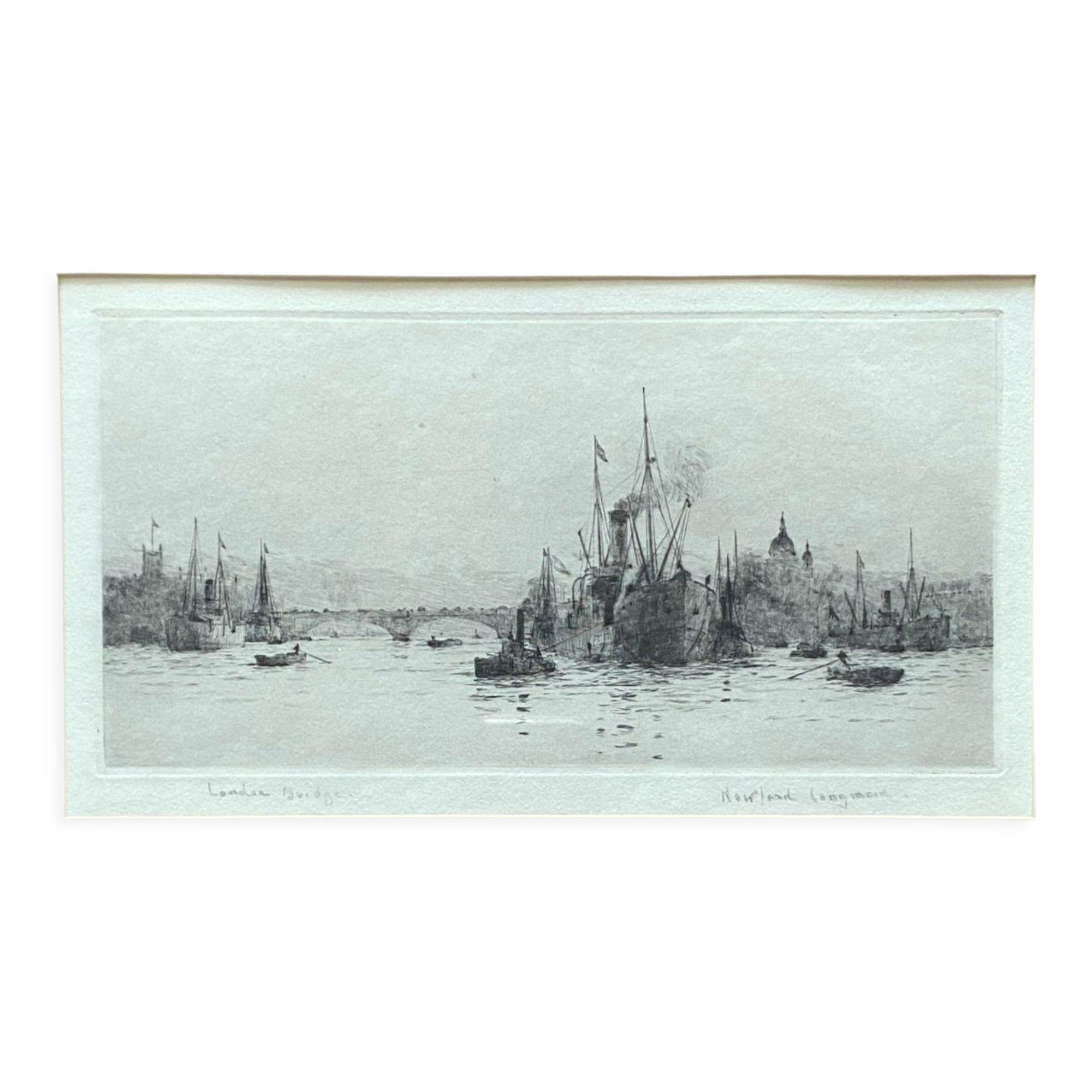 Painting original engraving Rowland Langmaid (1897/1956) "London Bridge"