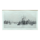 Tableau gravure originale Rowland Langmaid (1897/1956) "London Bridge"