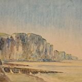 Impressionist painting, watercolour signed Henri TRIBOUT, Norman seascape, 20th century.